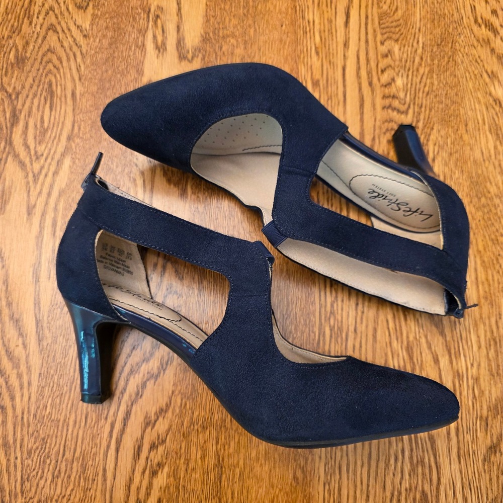 LifeStride Giovanna 2 Navy Blue Faux Suede Cutout Pointed Toe Pumps Heels 9M - Picture 6 of 10